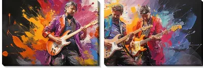 Модульная картина Три гитариста в стиле арт
