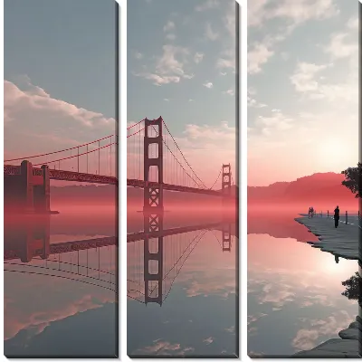 Модульная картина Красный мост над водой