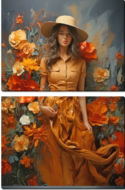 Модульная картина Девушка с цветами №50