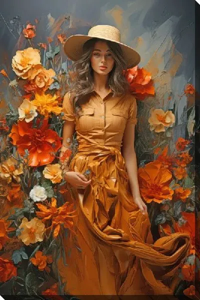 Картина маслом Девушка с цветами №50