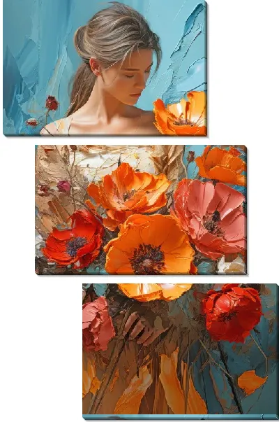 Модульная картина Девушка с цветами №51