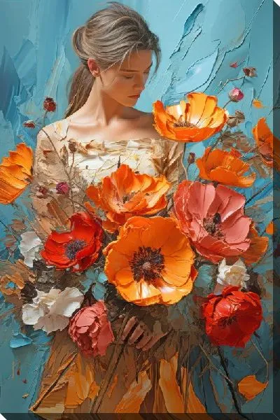 Картина маслом Девушка с цветами №51