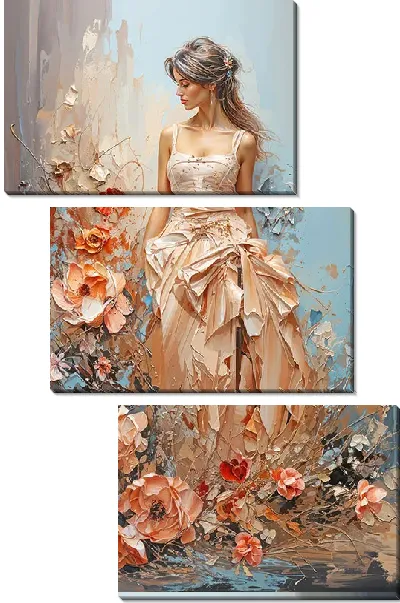 Модульная картина Девушка в платье с цветами