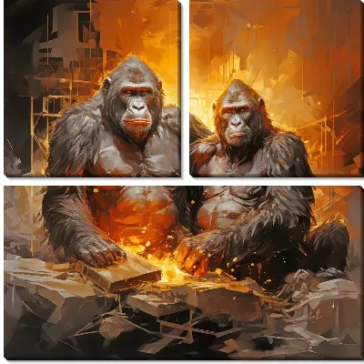 Модульная картина Обезьяны на огненном фоне