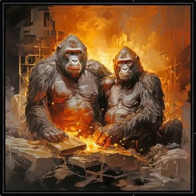 Картина Обезьяны на огненном фоне