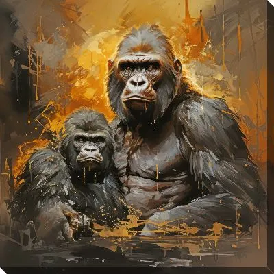 Картина маслом Две обезьяны в стиле арт