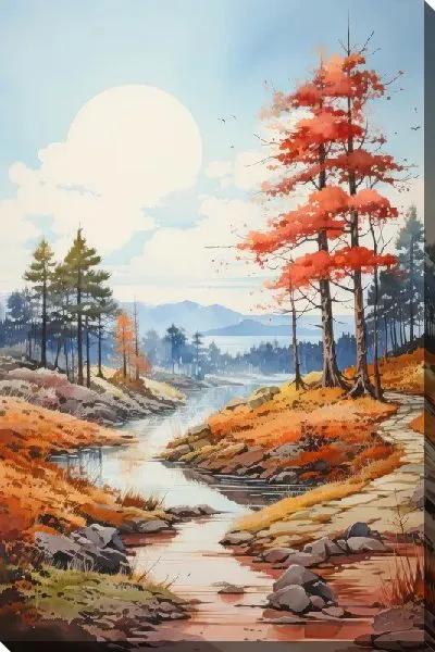 Картина маслом Осенняя река