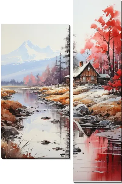 Модульная картина Пейзаж с рекой - ранняя зима