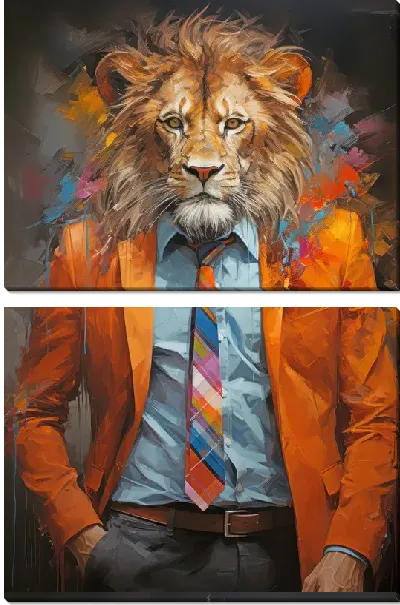 Модульная картина Лев в стильном желтом пиджаке