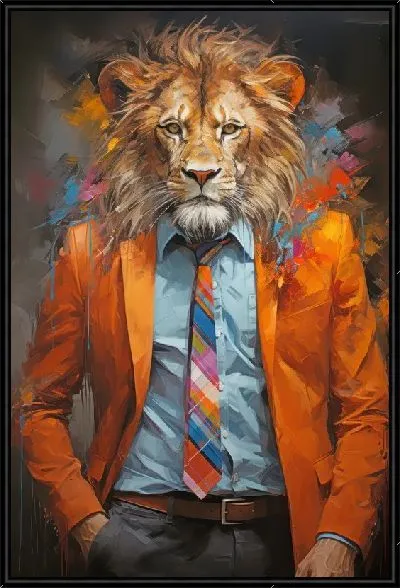 Картина Лев в стильном желтом пиджаке