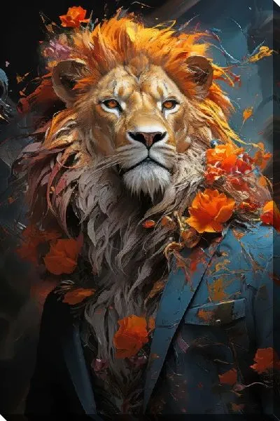 Картина маслом Арт портрет льва в одежде №1