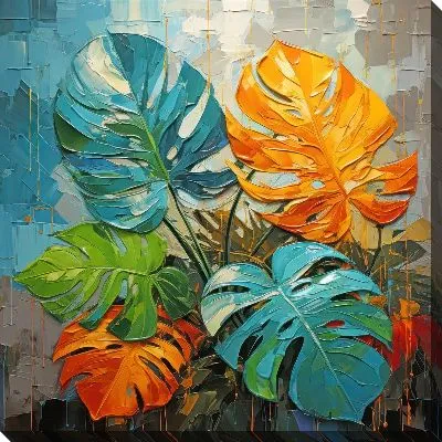 Картина маслом Тропическая монстера в стиле арт