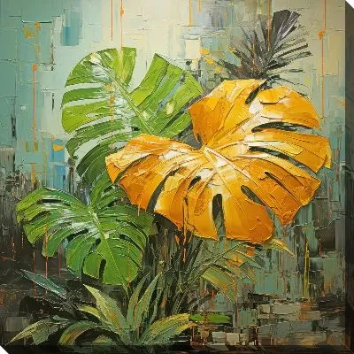 Картина маслом Тропическая монстера в стиле арт №2