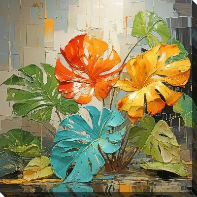 Картина маслом Тропическая монстера в стиле арт №3