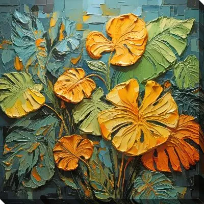 Картина маслом Тропическая монстера в стиле арт №4