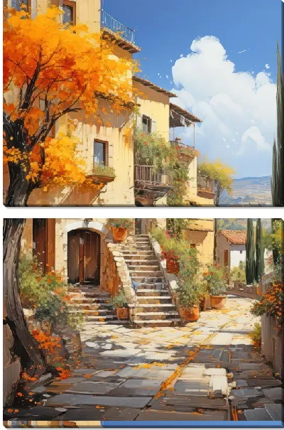 Модульная картина Итальянский дворик с лестницей