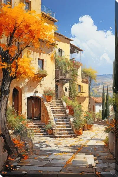 Картина маслом Итальянский дворик с лестницей