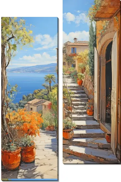 Модульная картина Итальянский дворик с лестницей №2