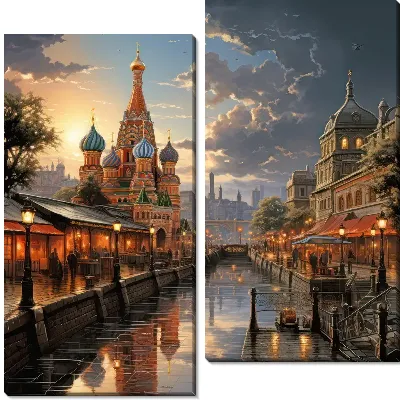 Модульная картина Фантазийная Москва с каналом