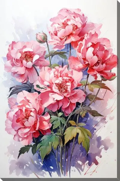Картина маслом Пионы в стиле акварель №5