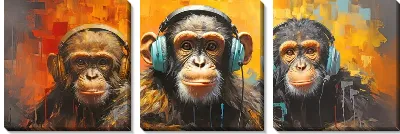 Модульная картина Три мартышки и музыка