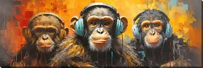 Картина маслом Три мартышки и музыка