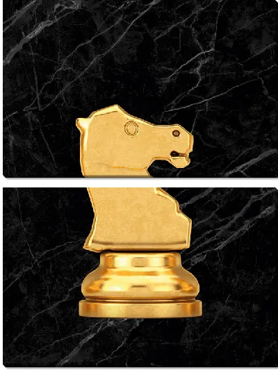 Модульная картина Золотой конь в шахматах