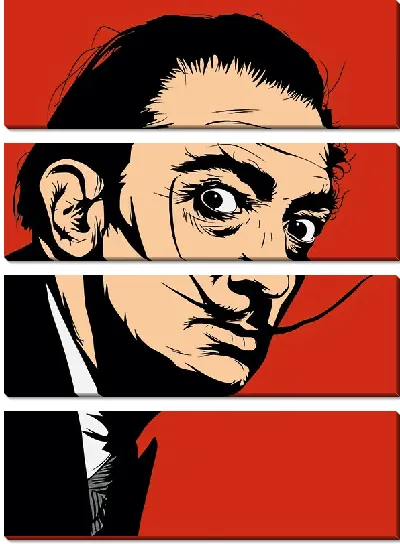 Модульная картина Портрет Сальвадора Дали с усами на красном фоне