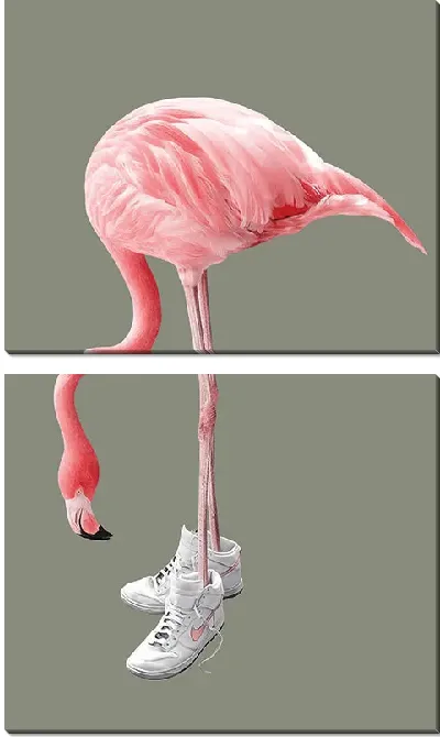 Модульная картина Розовый фламинго в кроссовках