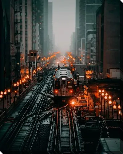Постер Метро Чикаго вечером