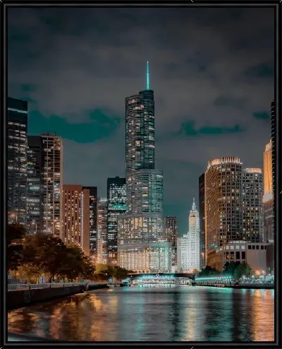 Картина Ночной вид на реку и небоскребы Чикаго