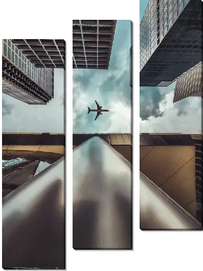 Модульная картина Самолет пролетает над небоскребами Чикаго
