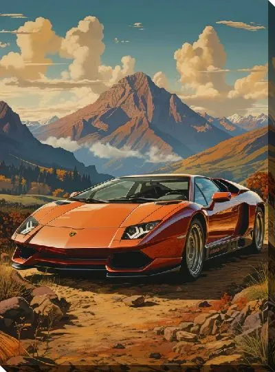 Картина маслом Ламборгини в стиле винтаж