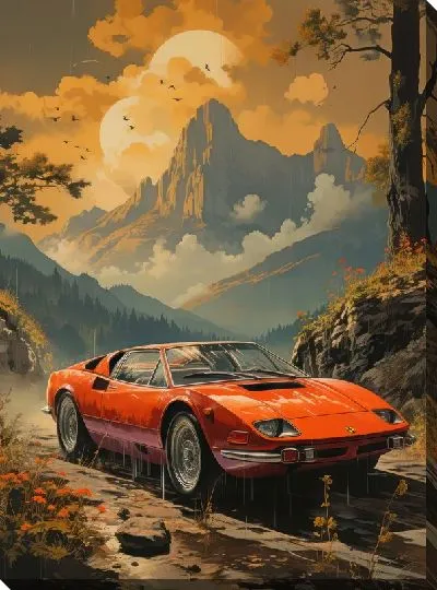 Картина маслом Ламборгини в стиле винтаж №2
