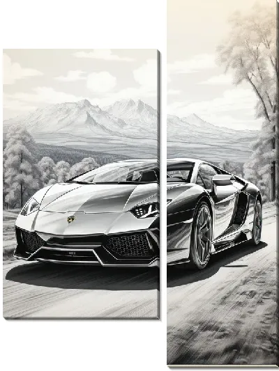 Модульная картина Ламборгини в стиле рисунок