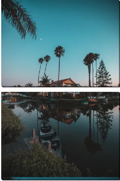 Модульная картина Вечерний вид на канал в окрестностях Лос-Анджелеса