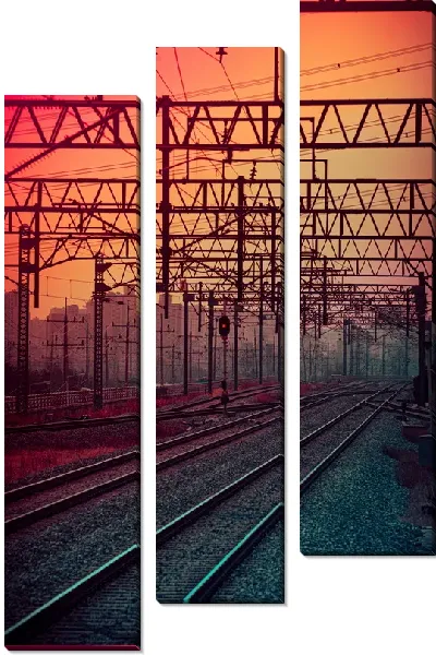 Модульная картина Железная дорога на закате №3