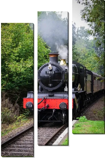 Модульная картина Черный паровоз и ж/д