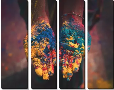 Модульная картина Порошок Холи на руках