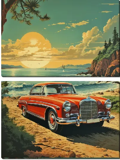 Модульная картина Мерседес в стиле винтаж №2