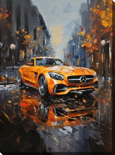 Картина маслом Мерседес на осенней дороге