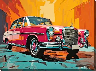 Картина маслом Ретро Мерседес в стиле поп-арт №1