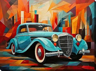 Картина маслом Мерседес в стиле кубизма №1