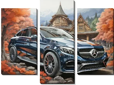 Модульная картина Черный Мерседес на фоне осени