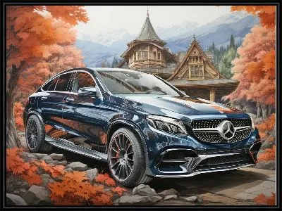 Картина Черный Мерседес на фоне осени