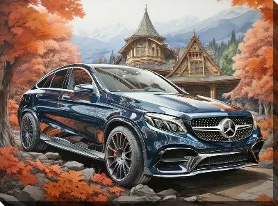 Постер Черный Мерседес на фоне осени