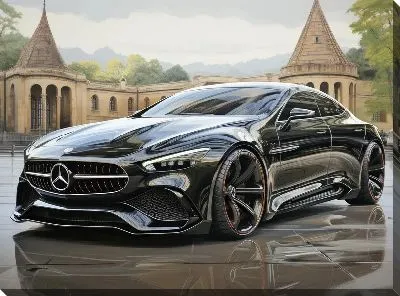 Картина маслом Черный Мерседес на площади