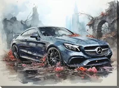 Картина маслом Серый Мерседес