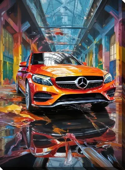 Картина маслом Желтый Мерседес в стиле арт