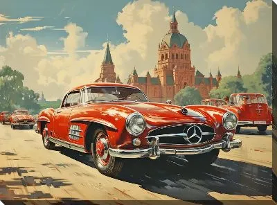 Картина маслом Винтажный Мерседес №60